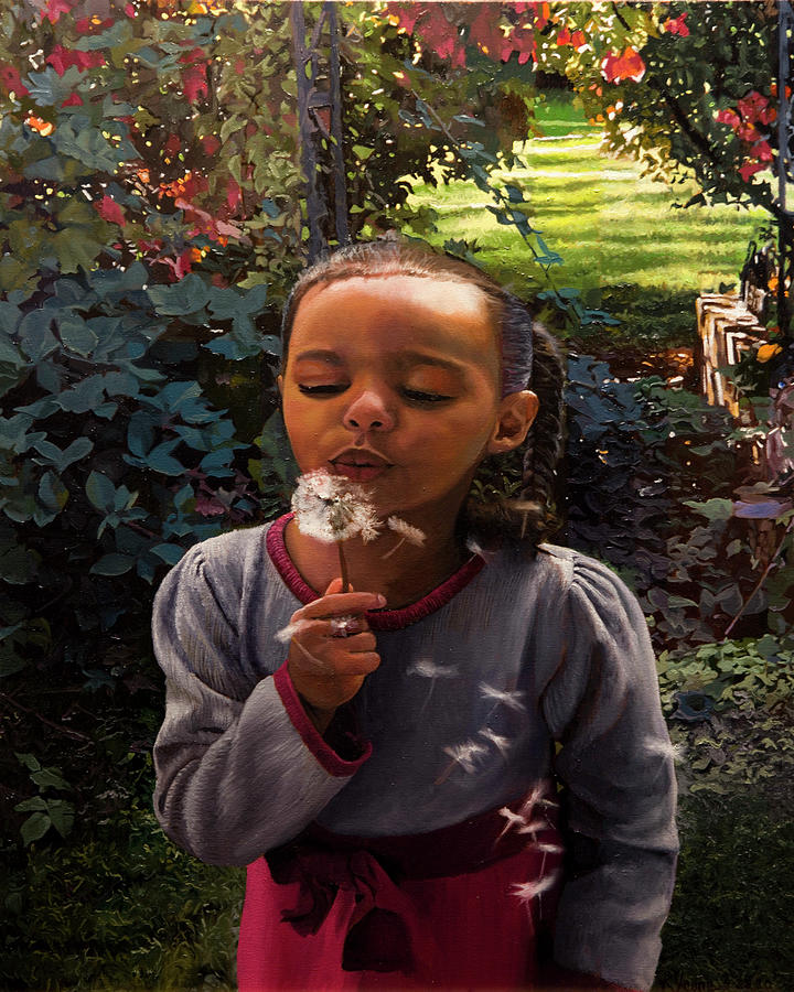 Girl With a Dandelion Painting by Kenneth Young
