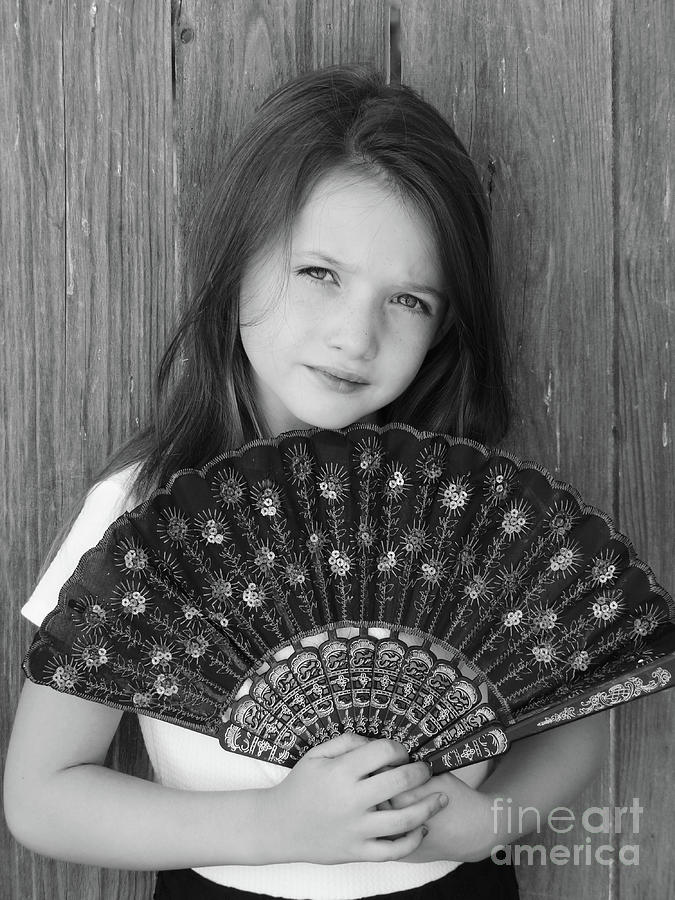 Black And White Photograph - Girl with a Fan BW by Connie Sloan