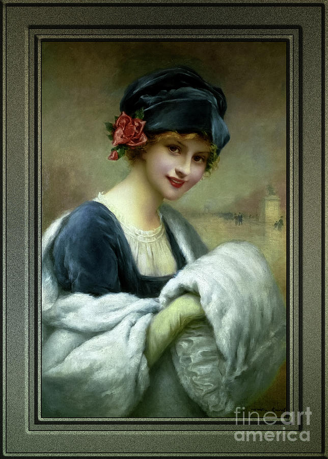 Girl With A Fur Muff by Francois Martin-Kavel Old Masters Reproduction Painting by Rolando Burbon