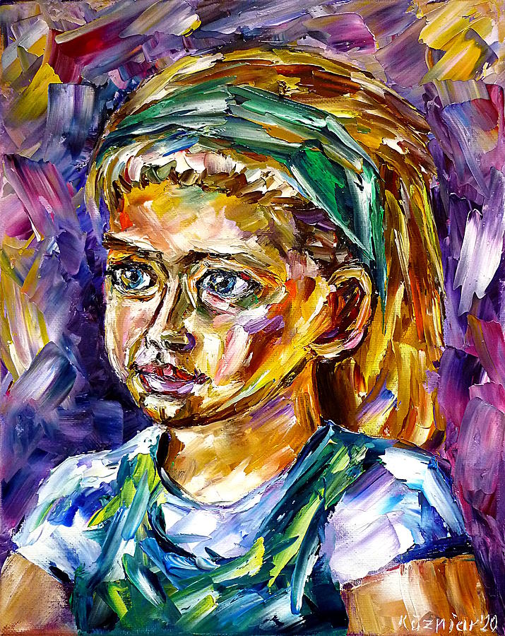 Girl With A Green Hair Band Painting by Mirek Kuzniar
