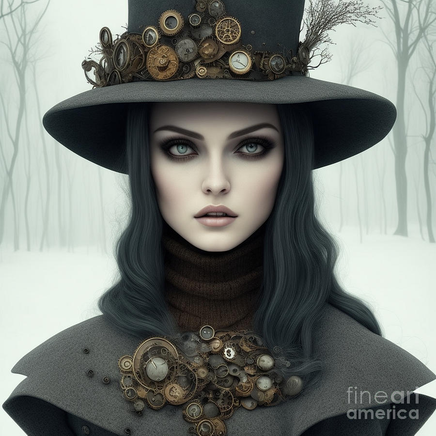 Girl With A Grey Hat - Winter Portrait 1 Digital Art by Philip Preston
