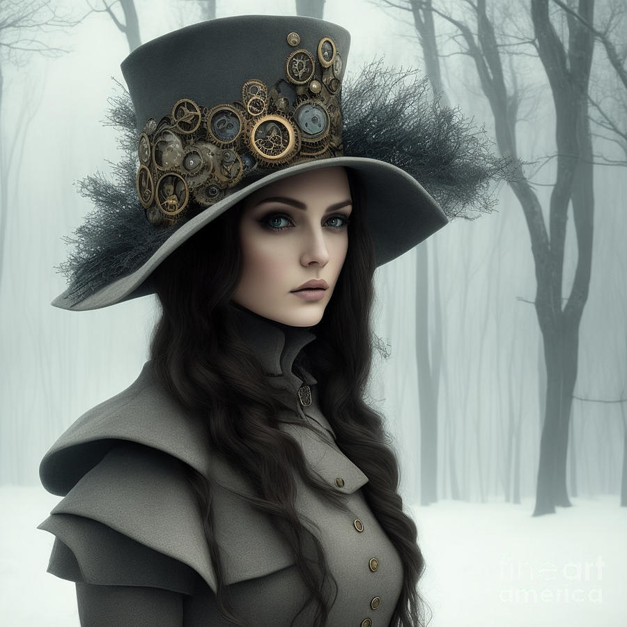 Girl With A Grey Hat - Winter Portrait 2 Digital Art by Philip Preston