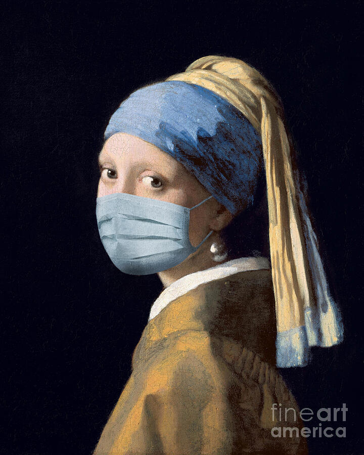Girl with a mask and a pearl earring Painting by Delphimages Photo Creations