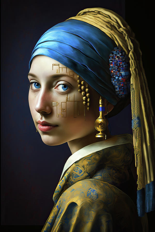 Girl with a pearl earring 01 Cyberpunk Style Digital Art by Matthias Hauser