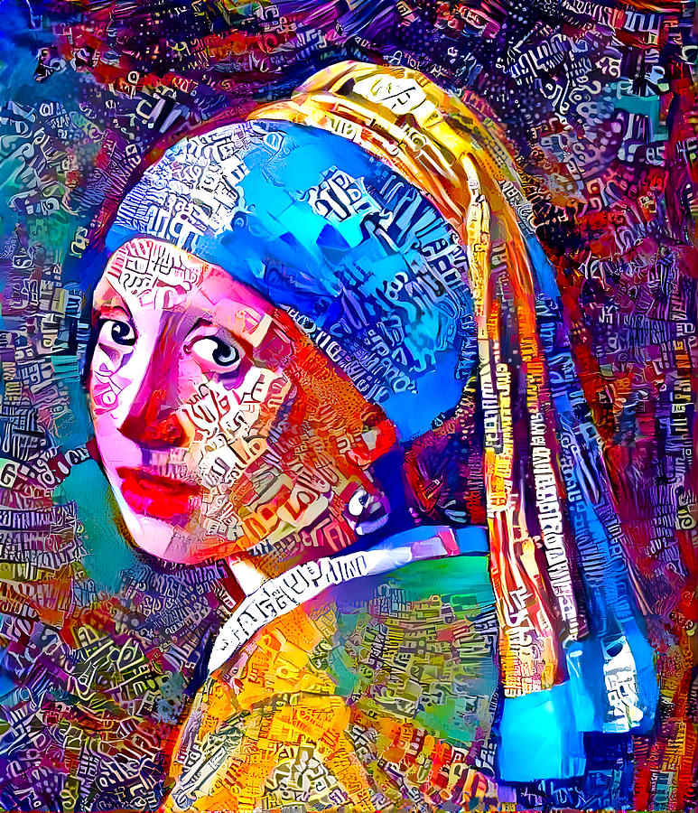 Girl with a Pearl Earring by Johannes Vermeer - colorful close up Digital Art by Nicko Prints