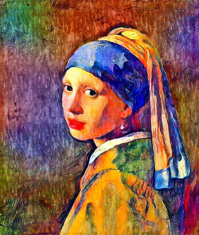 Girl with a Pearl Earring by Johannes Vermeer - colorful digital recreation Digital Art by Nicko Prints
