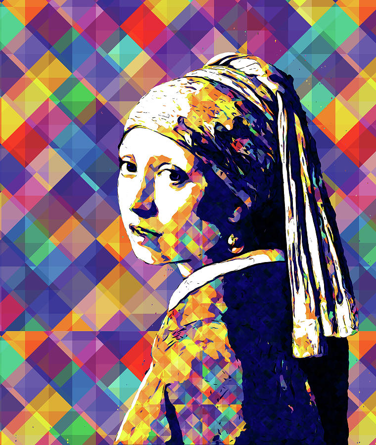 Girl with a Pearl Earring by Johannes Vermeer - colorful pop art effect Digital Art by Nicko Prints