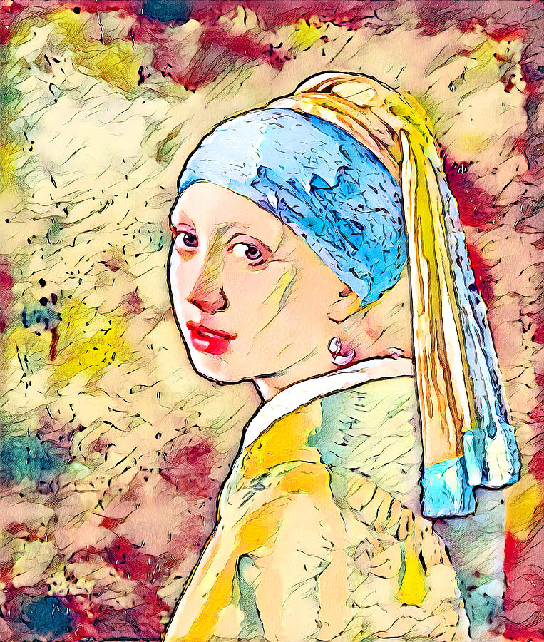 Girl with a Pearl Earring by Johannes Vermeer - warm pastel colors Digital Art by Nicko Prints