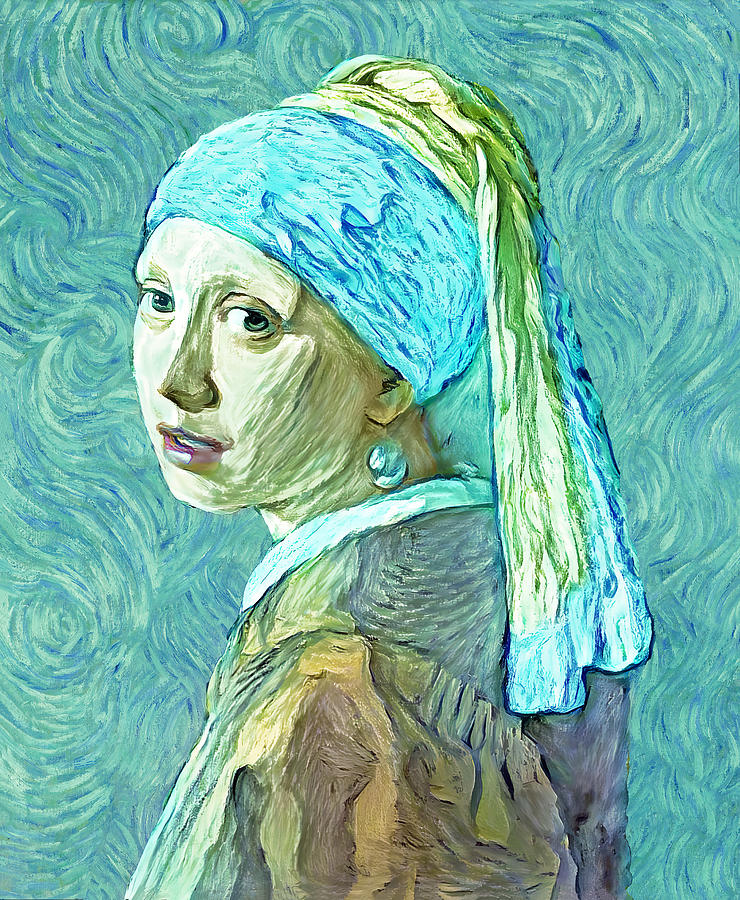 Girl with a Pearl Earring in the style of the Van Gogh self-portrait - digital recreation Digital Art by Nicko Prints