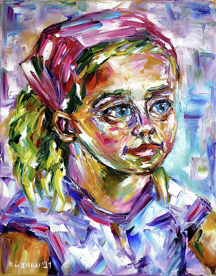 Girl With A Pink Hair Band Painting by Mirek Kuzniar
