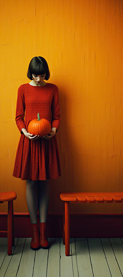Pumpkin Photograph - Girl with a pumpkin by My Head Cinema