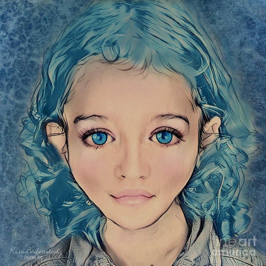 Girl with blue hair Mixed Media by Kira Bodensted