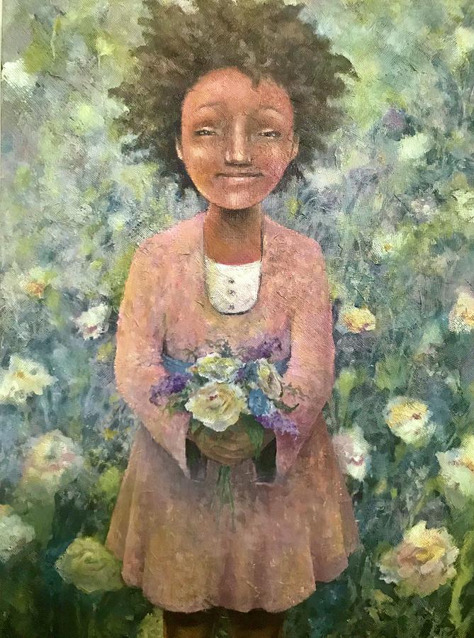 Girl with Flowers Mixed Media by Eleatta Diver