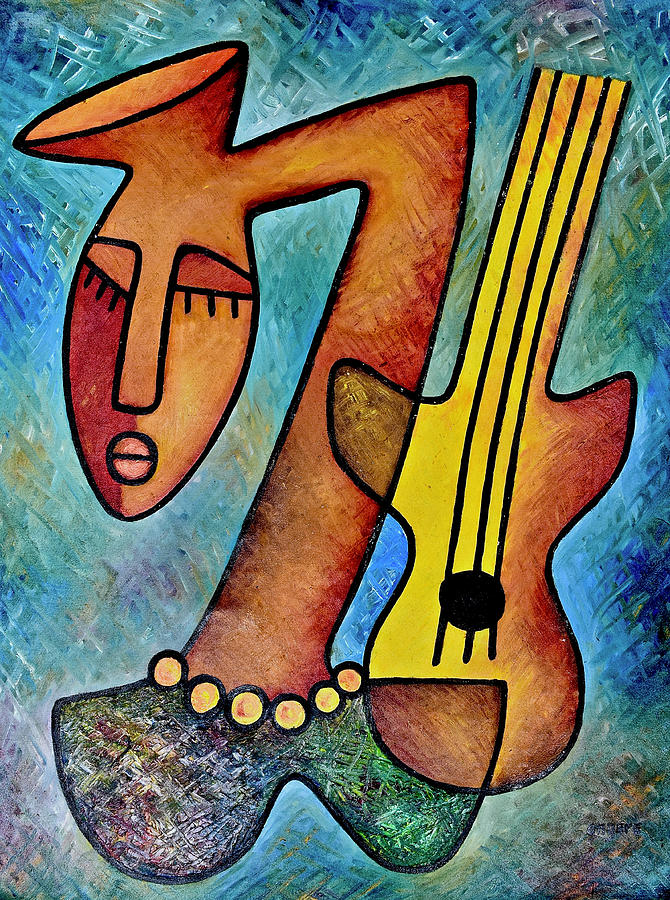 Girl with Guitar Painting by Elisha Ongere