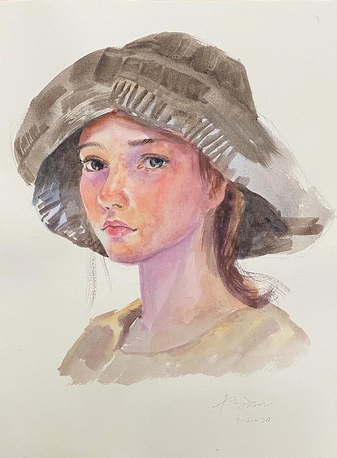 Girl with hat Painting by Ping Yan