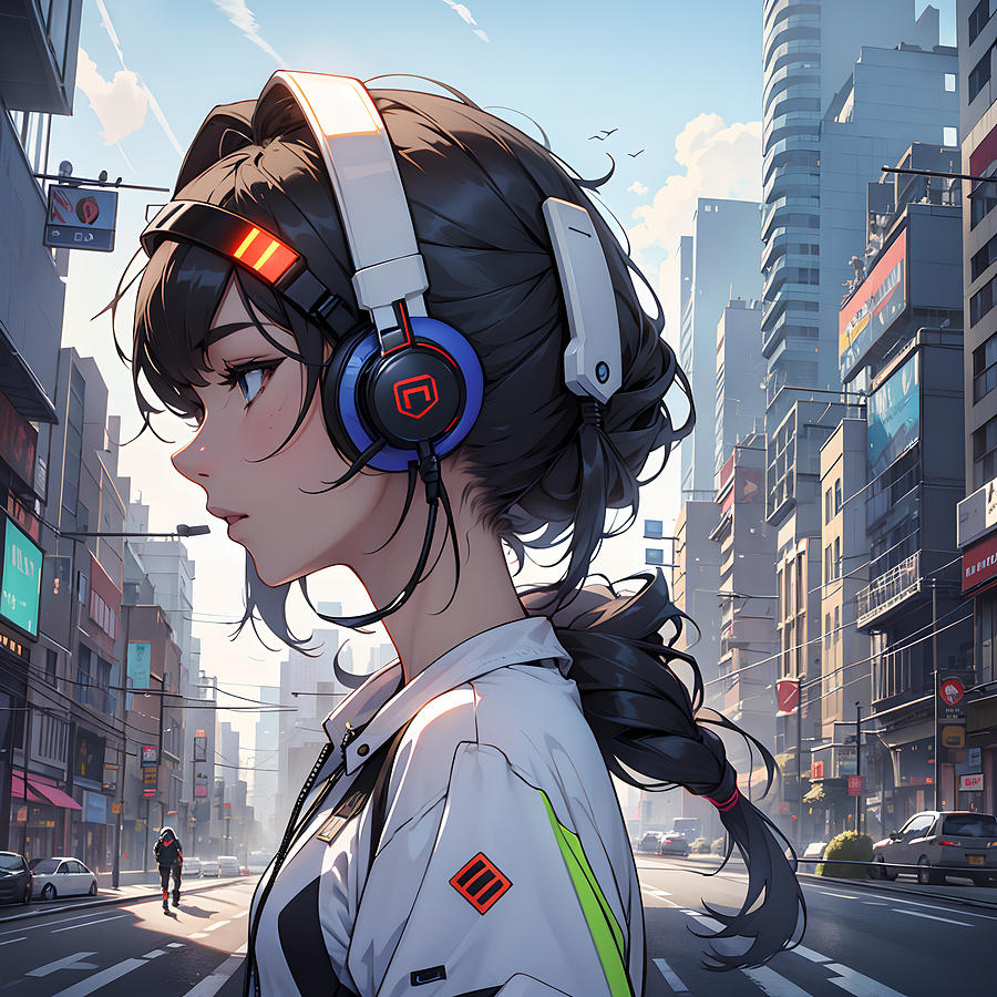 Music Digital Art - Girl with Headphone by Quik Digicon Art Club