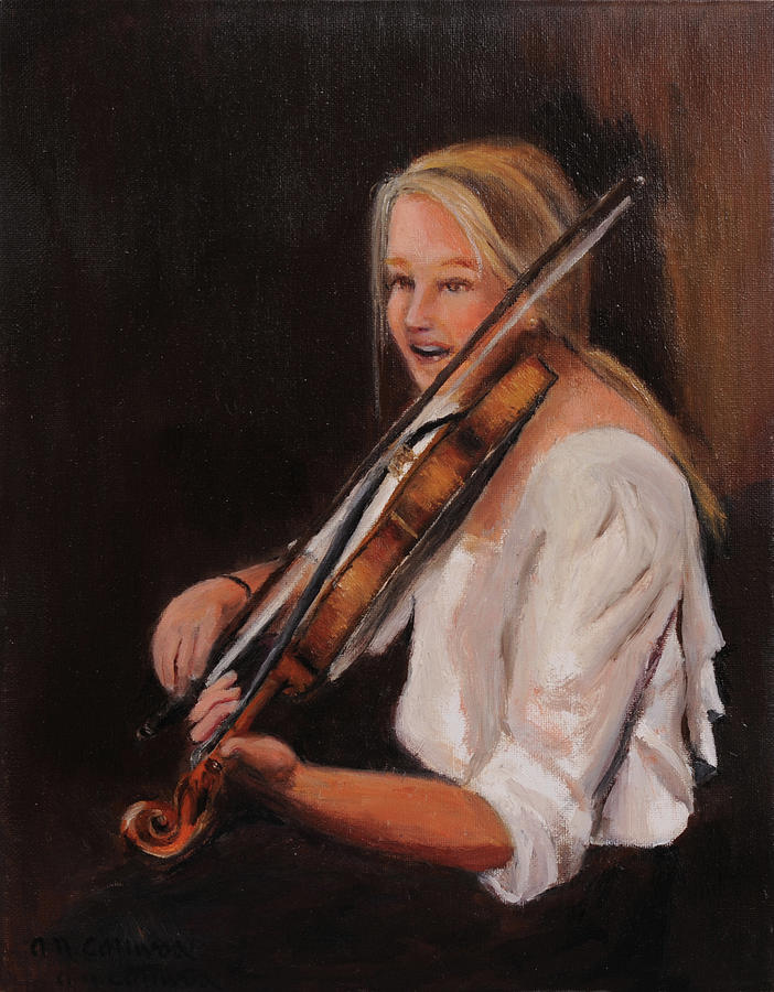  A Girl With Her Violin Painting by Aurelia Nieves-Callwood