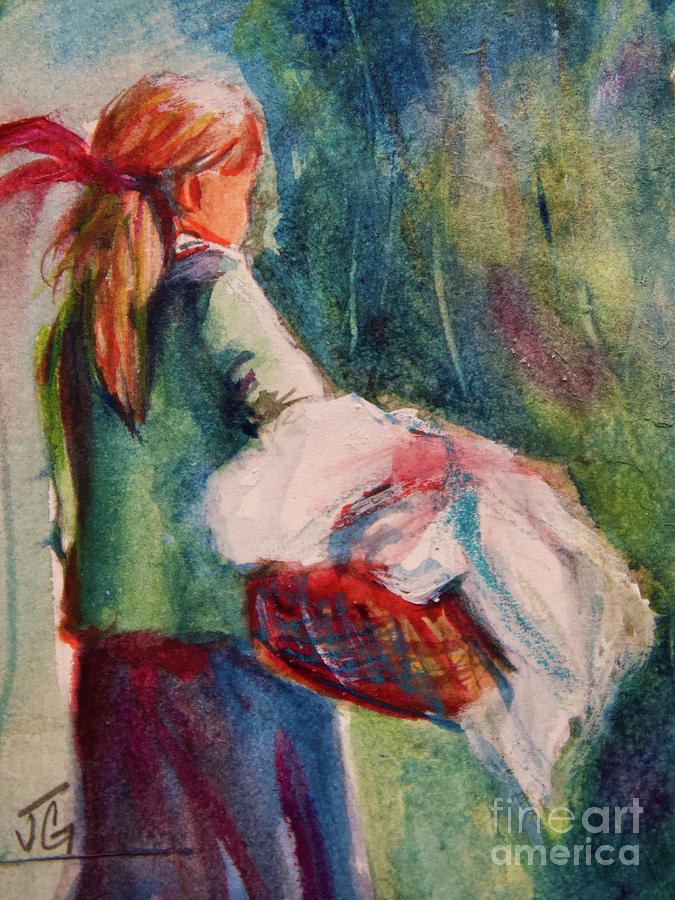 Girl with Laundry Painting by Joyce Guariglia