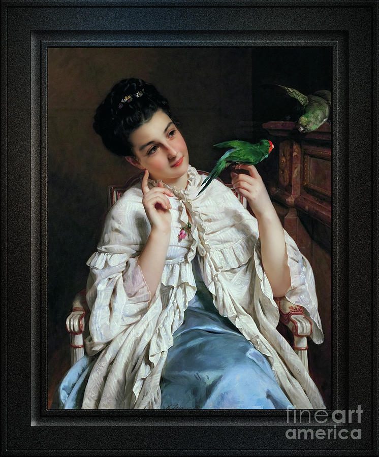 Girl with Lovebirds by Henry Guillaume Schlesinger Remastered Xzendor7 Fine Art Classical Reproducti Painting by Xzendor7