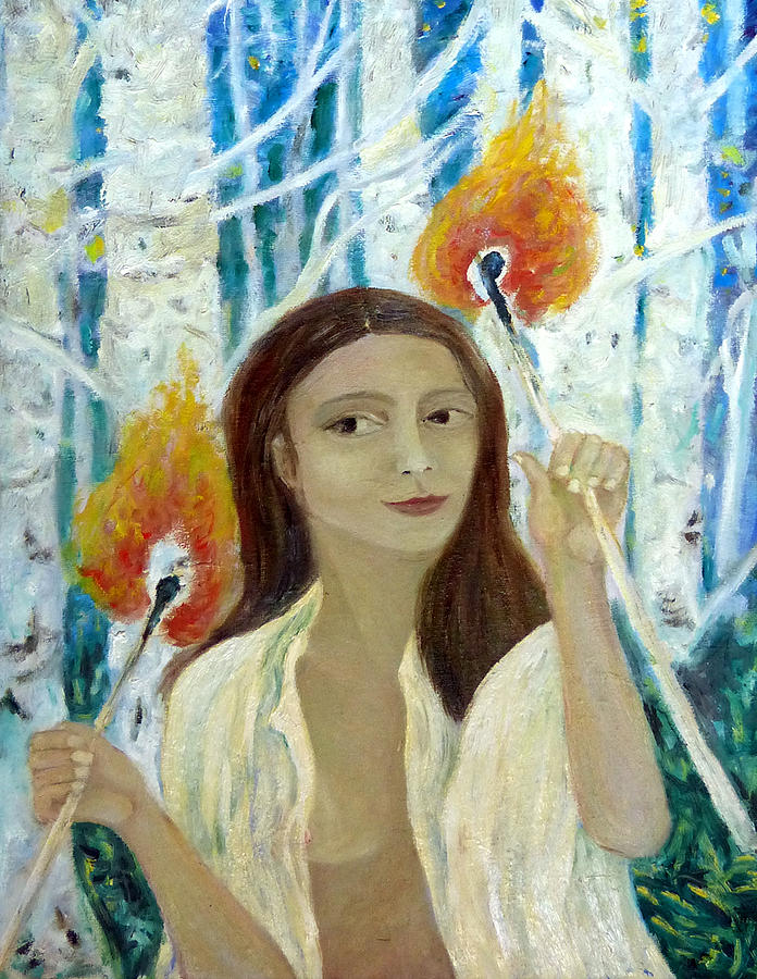 Girl With Matches Painting by Elzbieta Goszczycka
