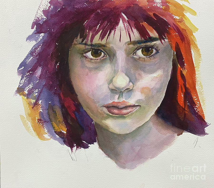 Girl Painting - Girl with Purple and Red Hair by Janet Felts