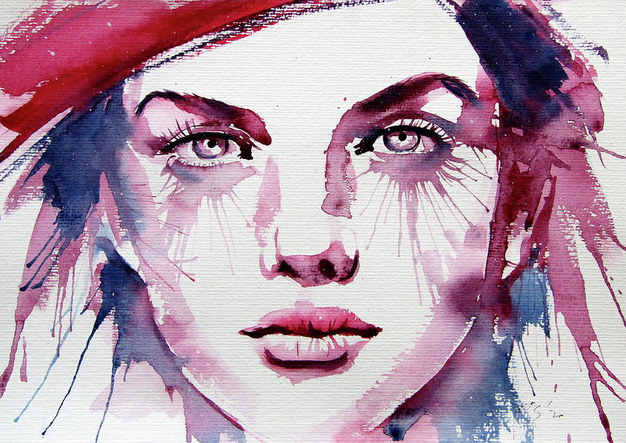 Girl with red hat Painting by Kovacs Anna Brigitta