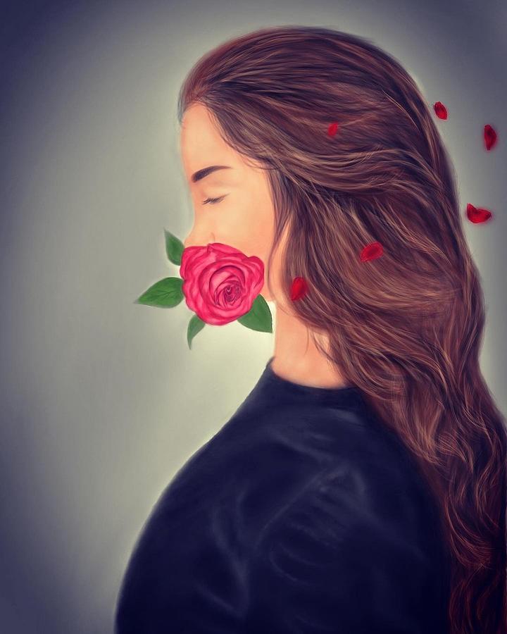 Girl With rose Digital Art by Srinivas Panaganti - Fine Art America