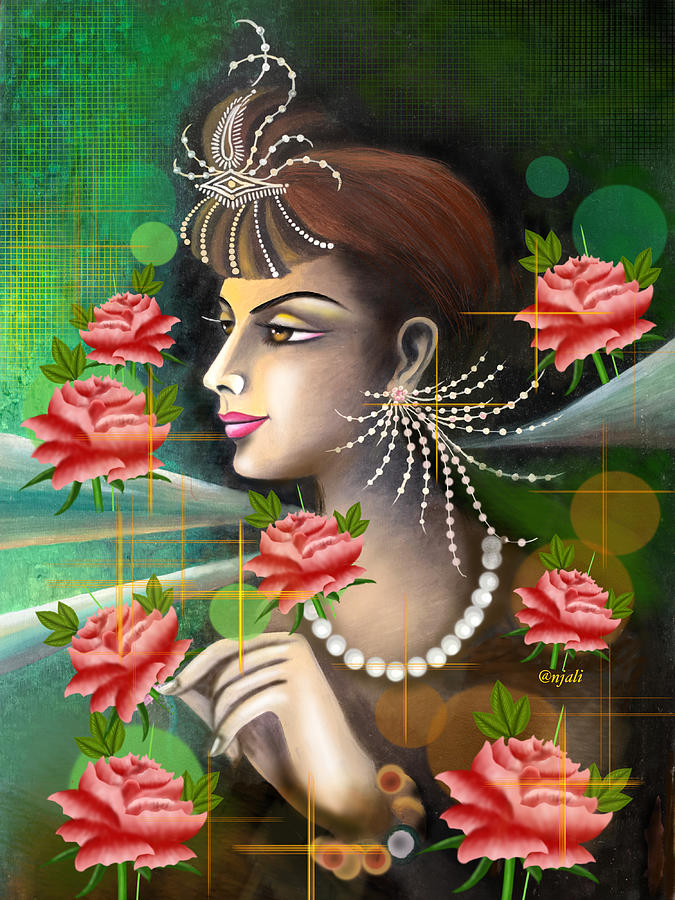 Rose Mixed Media - Girl with roses by Anjali Swami