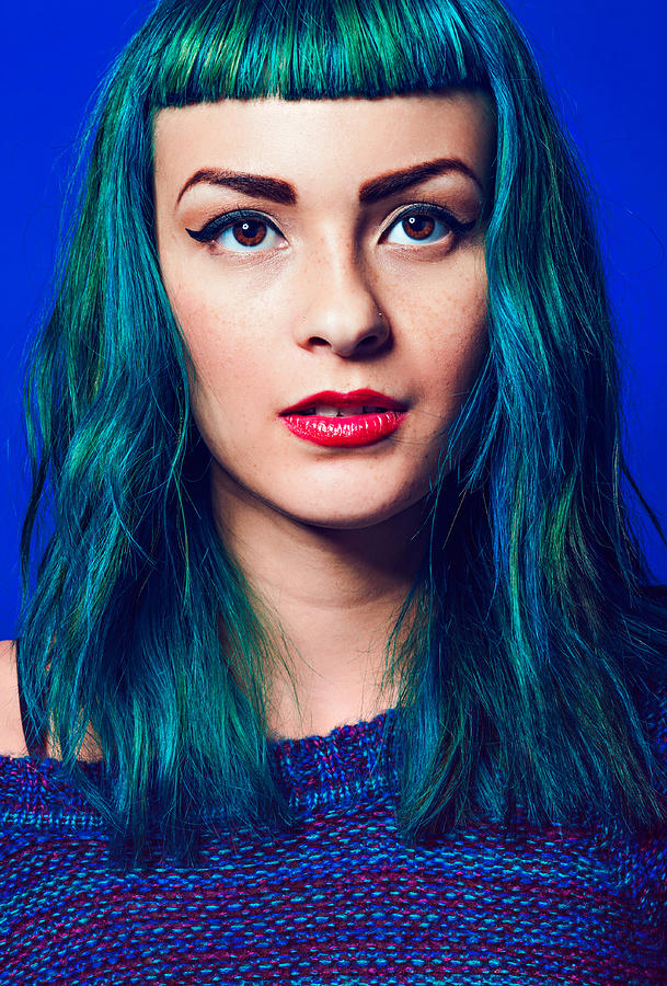 Girl with short bangs and blue and green hair Photograph by Marie Killen
