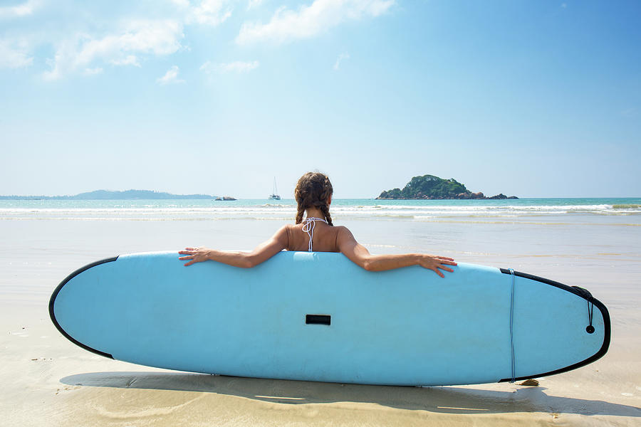 Girl With Surfboard Resting Photograph by Iuliia Malivanchuk