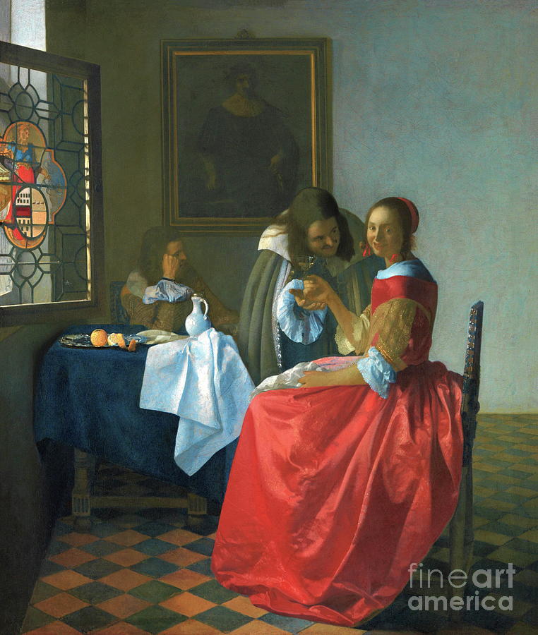 Girl with wine glass Painting by Johannes Vermeer
