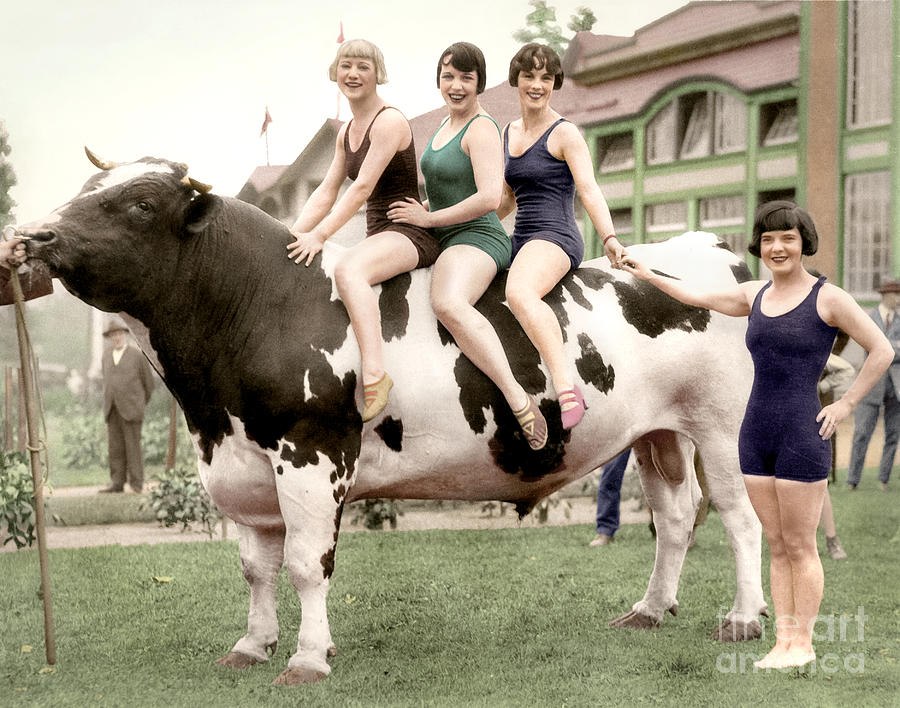 Girls and the Bull 1927 Photograph by Franchi Torres