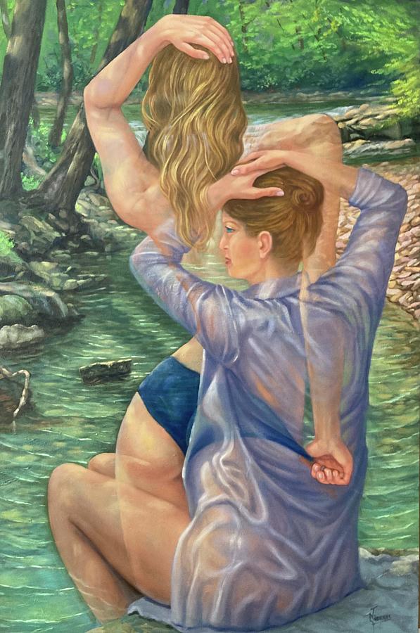 Girls At The Creek Painting by Jorge Cardenas