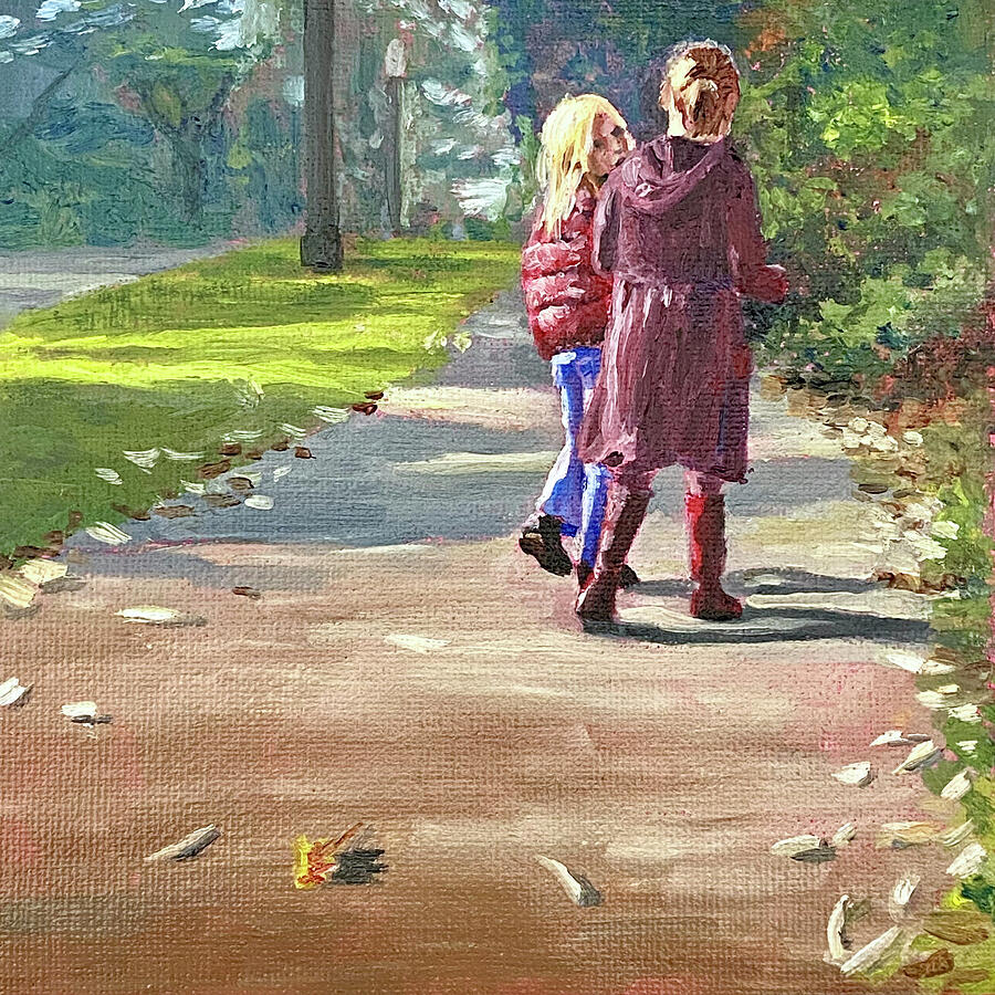 Girls In Autumn Park Painting