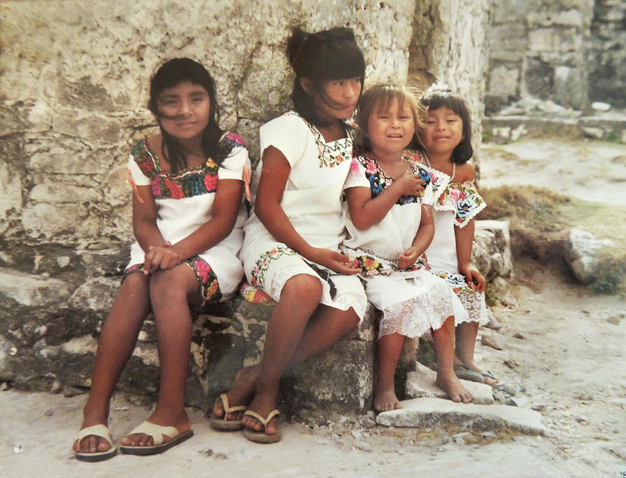 Girls in Pretty Dresses at Tulum Mayan Ruins Mexico Photograph by Nancy Griswold