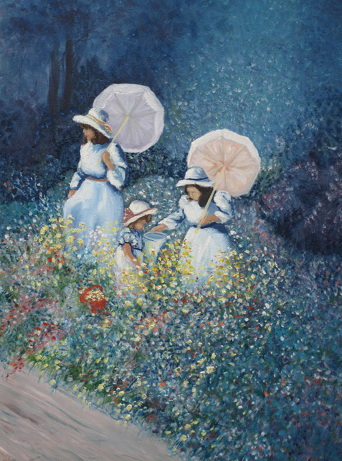 Girls in Wildflowers Painting by Barbara McDevitt