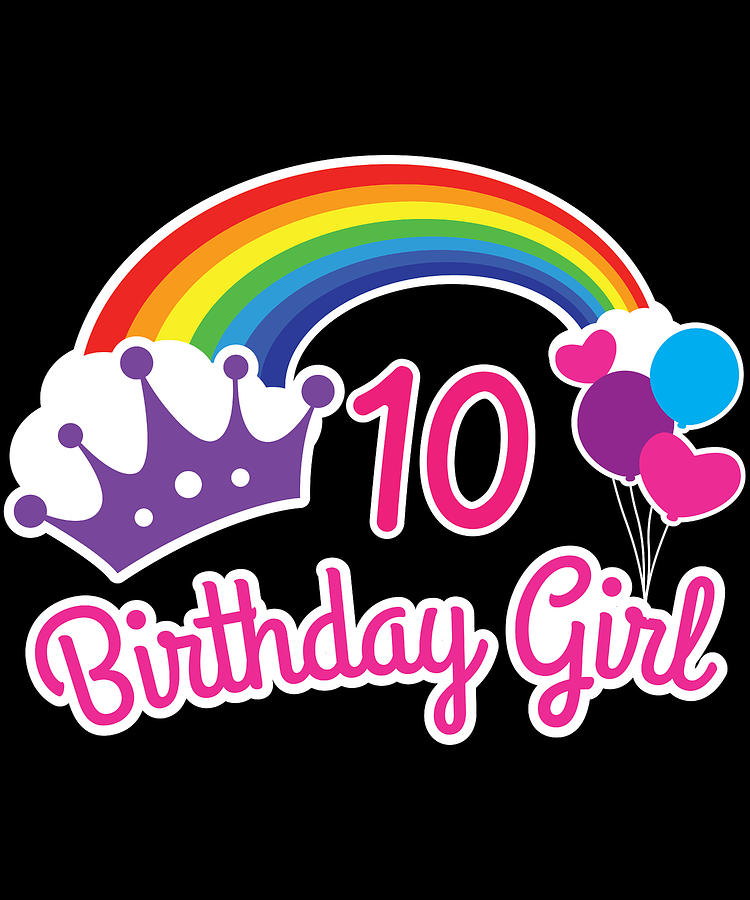 Girls Rainbow Princess 10th Birthday Shirt Princess Party Digital Art ...