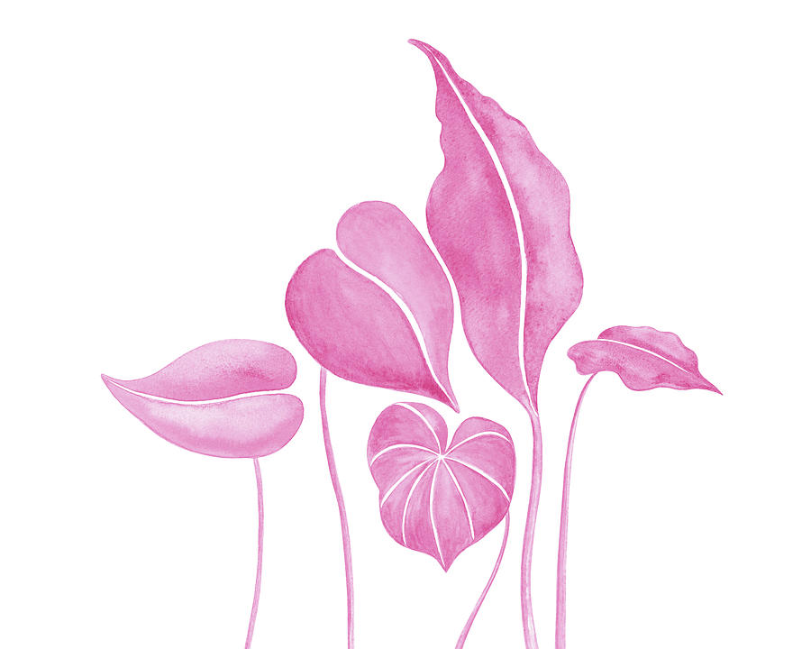 Girly Pink Exotic Plant Leaves Watercolor  Painting by Irina Sztukowski