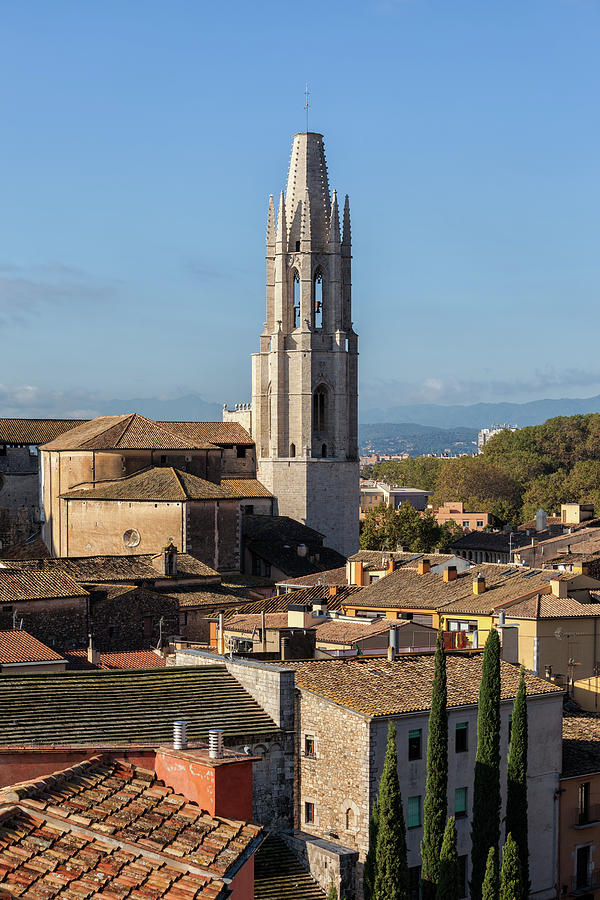 Girona City With Sant Feliu Basilica Tower Photograph by Artur Bogacki