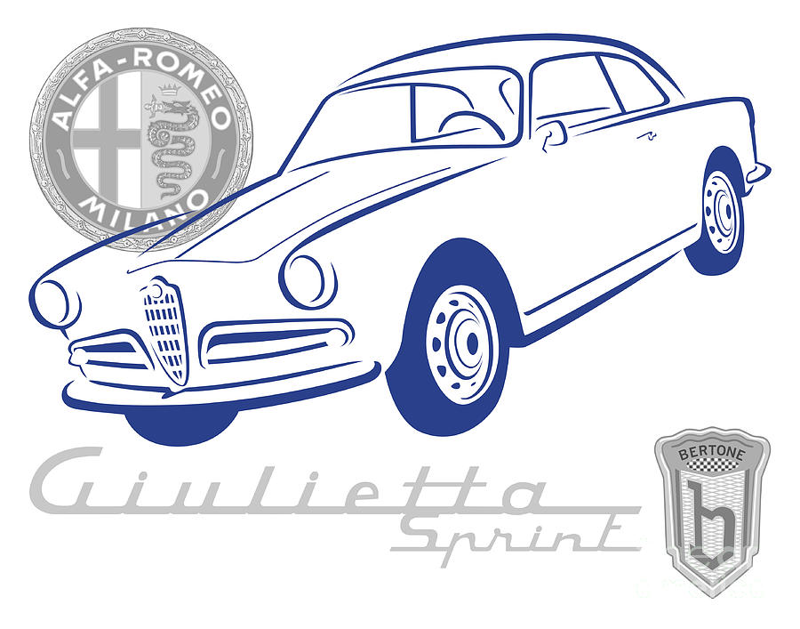 Alfa Giulietta Sprint Graphic-Dk Blue-Grey Digital Art by Rick Andreoli