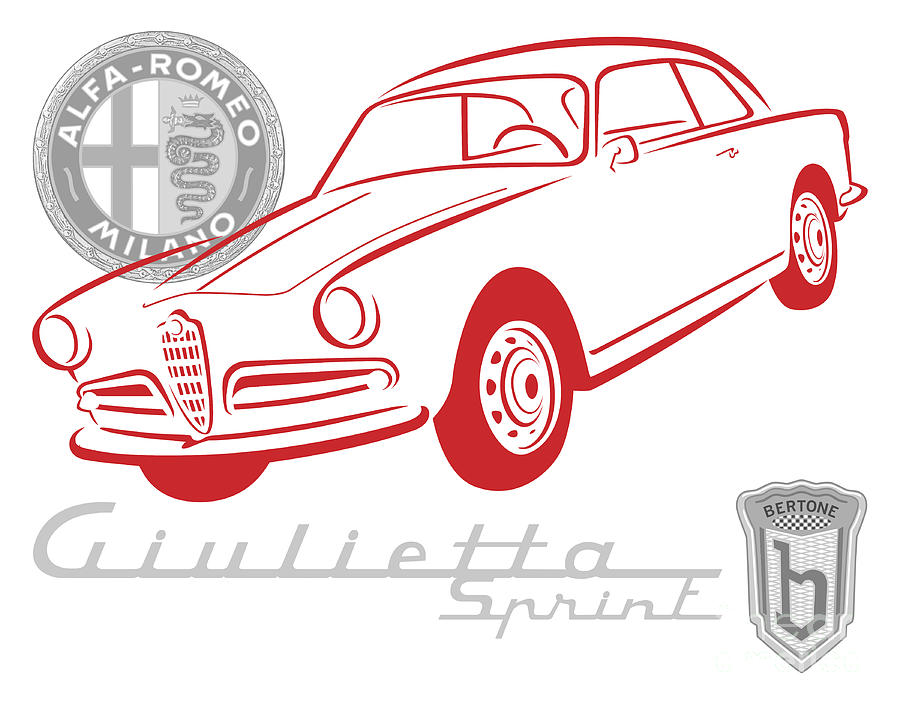 Alfa Giulietta Sprint Graphic-Red-Grey Digital Art by Rick Andreoli