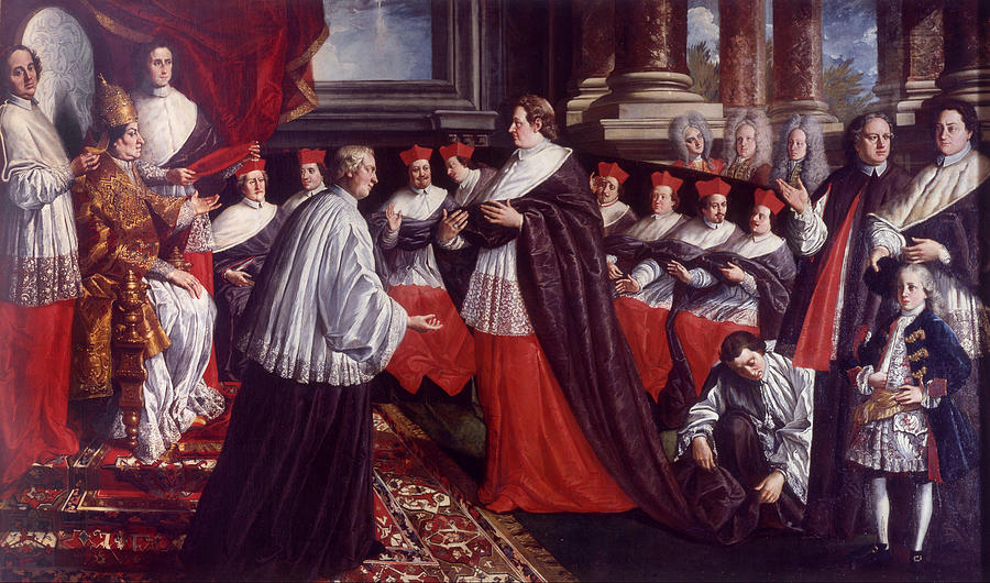 Giulio Alberoni receives the cardinal hat from Clement XI Painting by ...