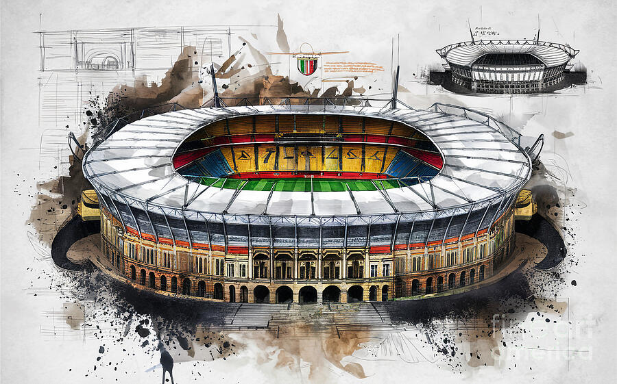 Giuseppe Meazza San Siro Italian Football Stadium Milan Italy Painting ...