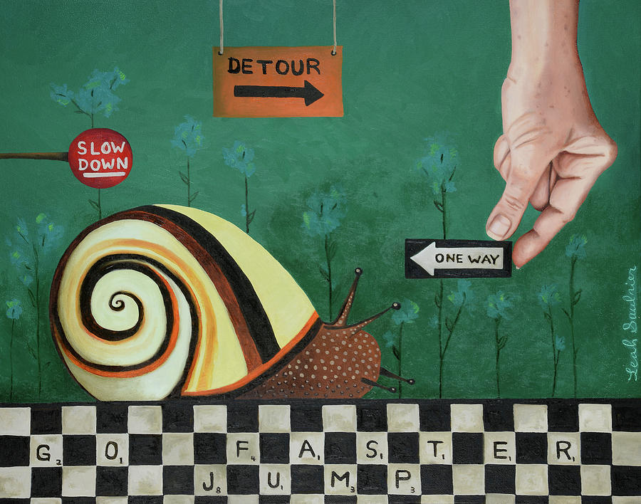 Scrabble Painting - Giving A Snail Mixed Messages by Leah Saulnier The Painting Maniac