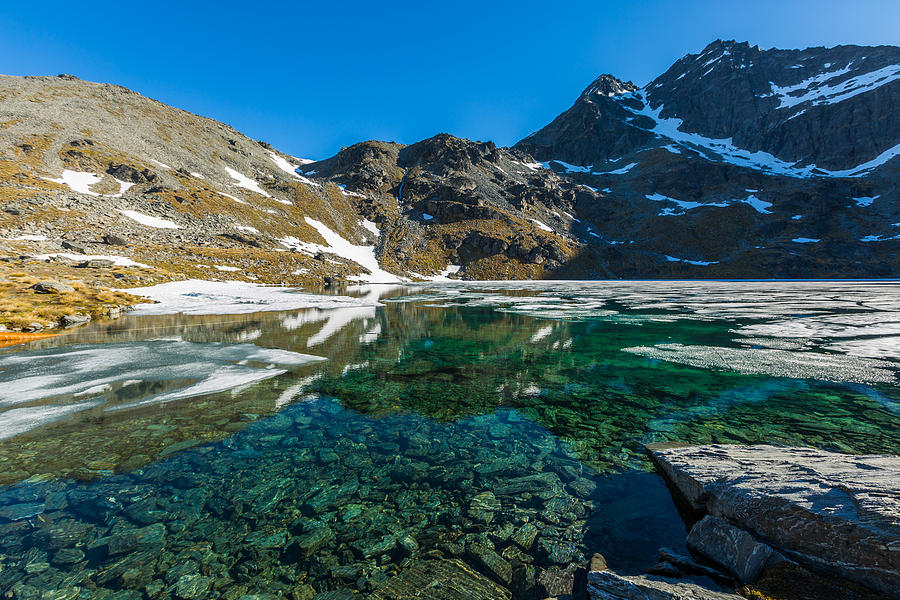 Glacial Lake on top of the mountain Photograph by Naruedom