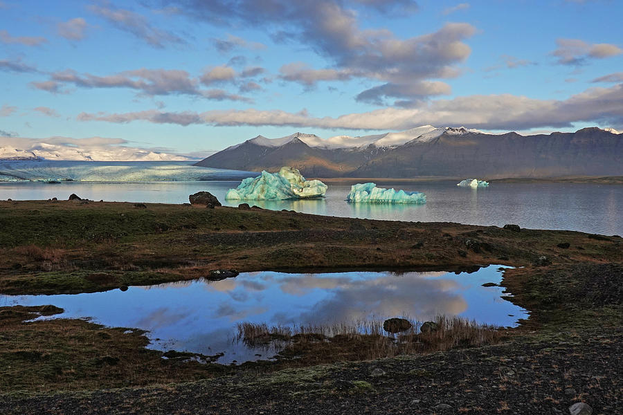 Glacier Lagoon Beautiful Blue Icebergs Jokulsarlon Iceland. Pond Refection Photograph by Toby McGuire