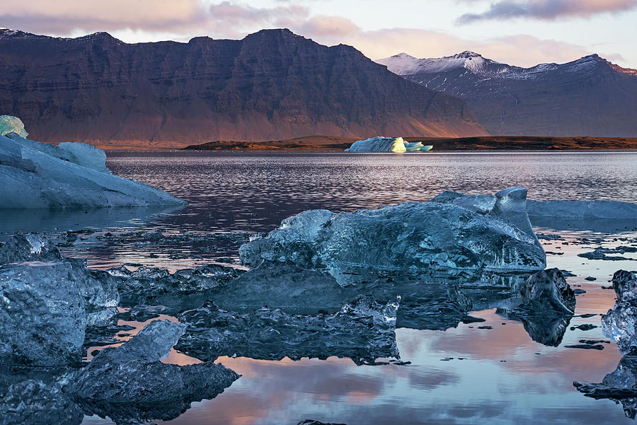 Glacier Lagoon Beautiful Blue Icebergs Jokulsarlon Iceland Sunrise Reflection Photograph by Toby McGuire