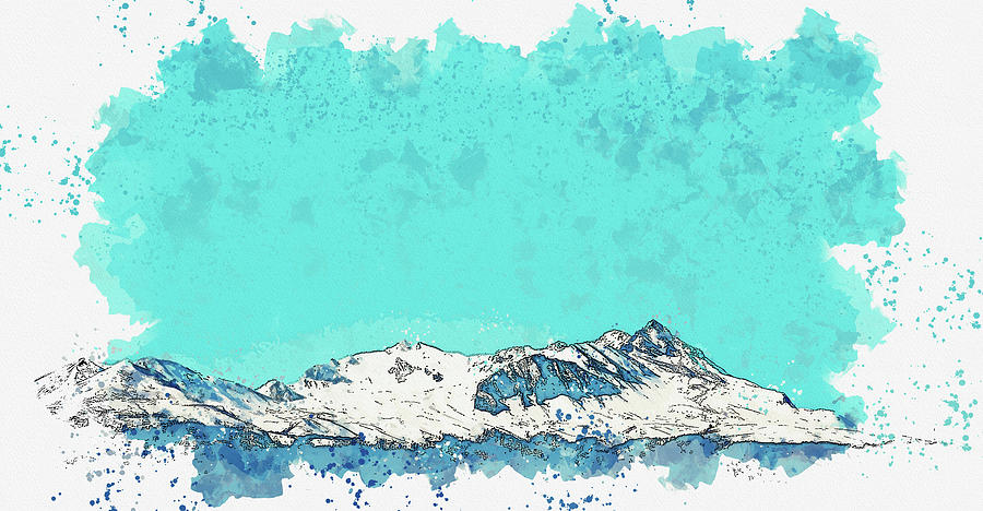 Glacier Mountain Under Blue Sky, Ca 2021 By Ahmet Asar, Asar Studios Painting