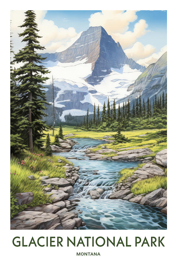 Glacier National Park Painting by Land of Dreams