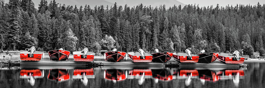 Glacier National Park Lake McDonald Morning - Red Boats Selective Coloring Panorama Photograph by Gregory Ballos Glacier National Park Lake McDonald Morning - Red Boats Selective Coloring Panorama Photograph by Gregory Ballos